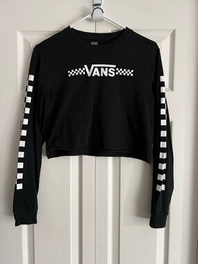 Vans Black & White Checkerboard Crop Long Sleeve Tee
